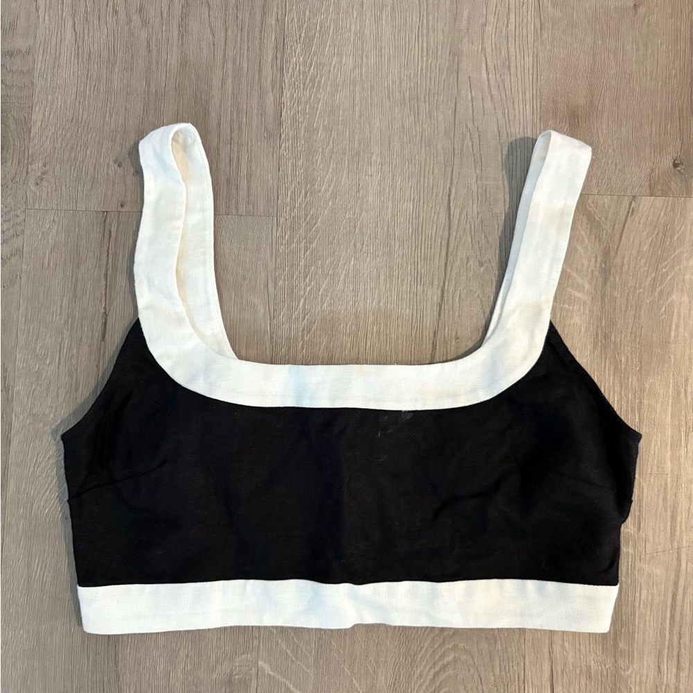 Reformation Robbie Linen Top Size 4 LIKE NEW Black/White - Picture 7 of 8
